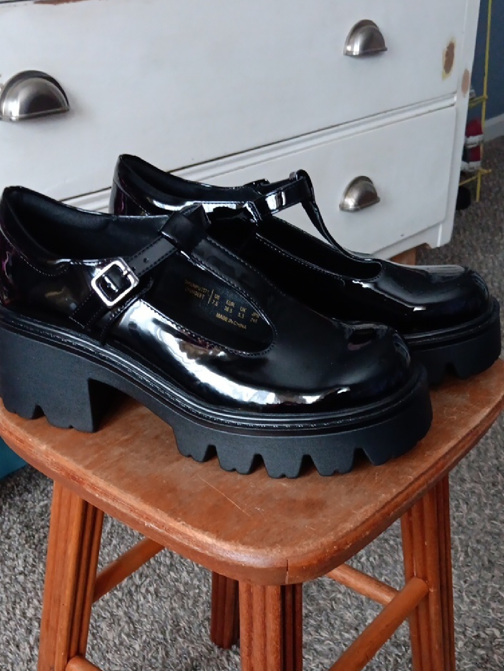 Y2K Chunky Sole Mary Jane Pumps in Black Patent Leather - Brand New!